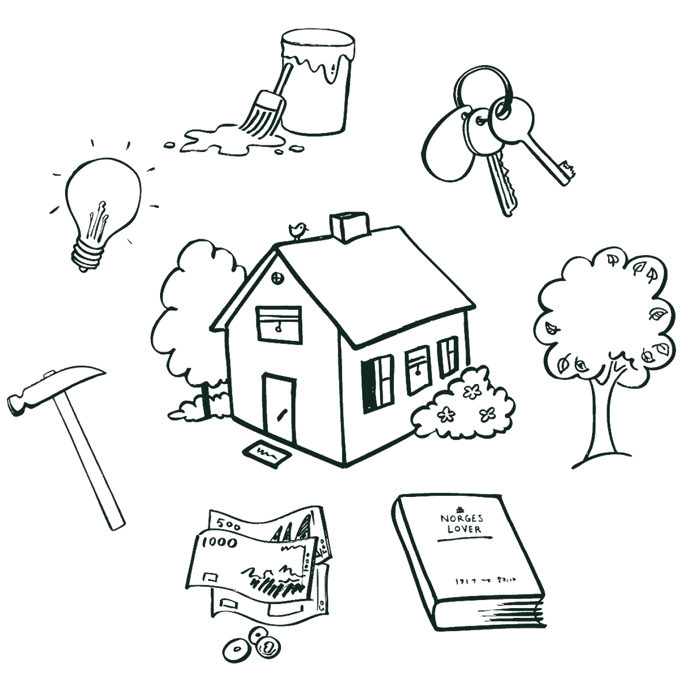 Illustrasjon med boligelementer